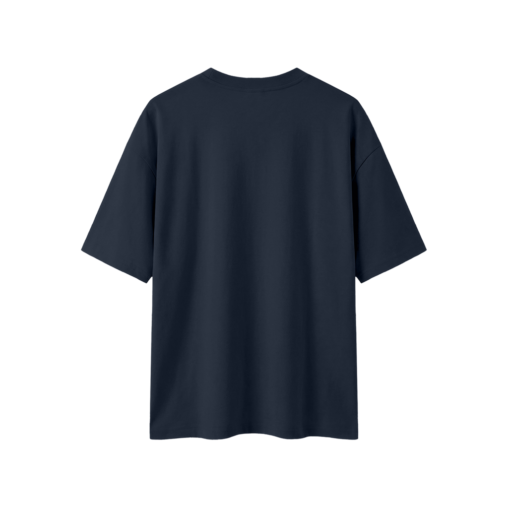 Minimal Boxy Oversized Tee, Navy Blue, back view