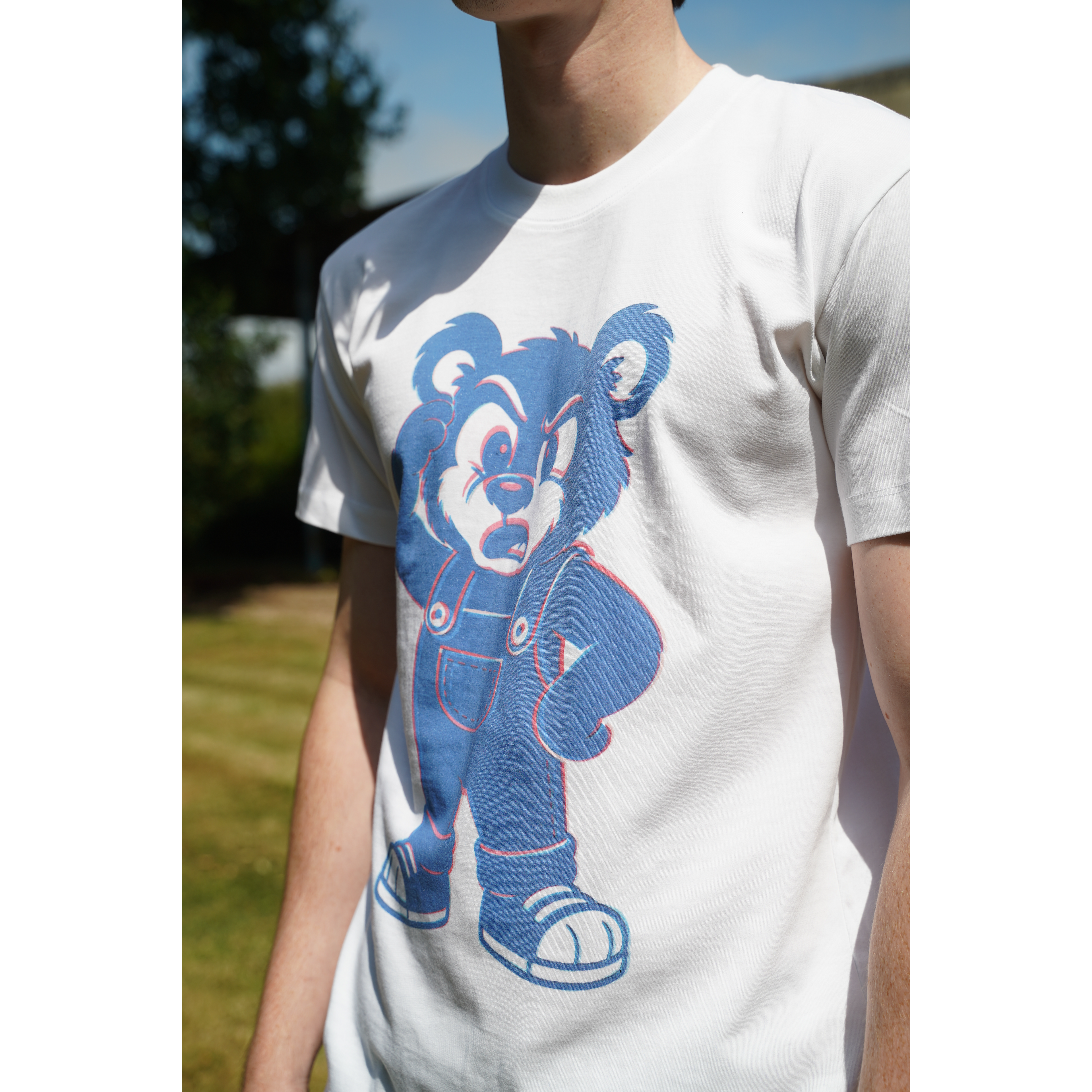Misprint | Glitch Print Tee front view, Bonzo glitch double-exposure print