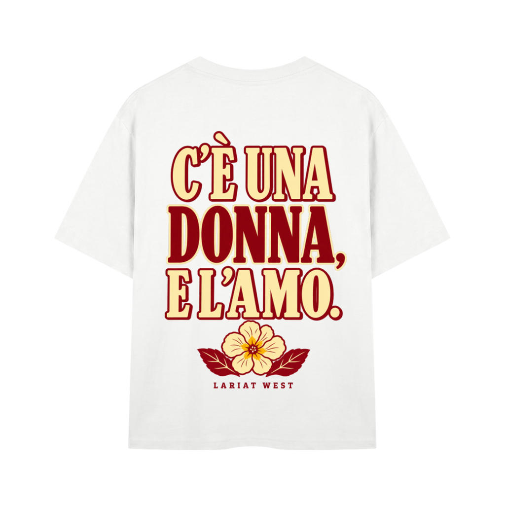 Primrose Amore Tee, back view, C'e una donna e l'amo print