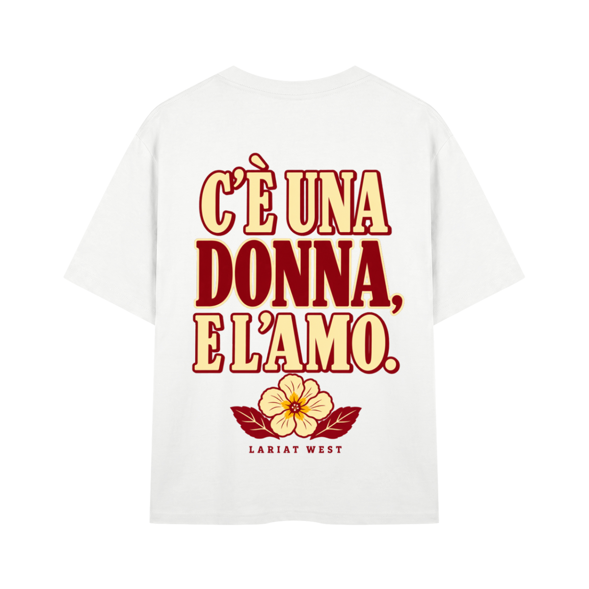 Primrose Amore Tee, back view, C'e una donna e l'amo print