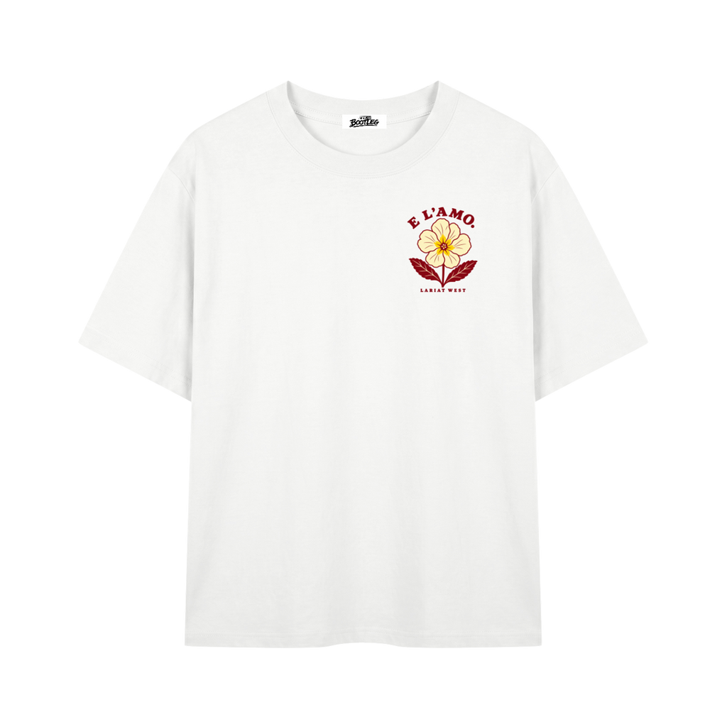 Primrose Amore Tee, front view, small primrose chest print