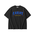 Skater Vintage Wash Boxy Waffle Tee, front view, LARIAT bootleg wordmark print