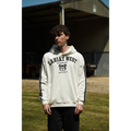 Varsity | Drop-Shoulder Hoodie front view, varsity lockup graphic, collegiate lettering