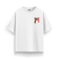 Smokes oversized boxy tee front print, cowboy graphic on white cotton